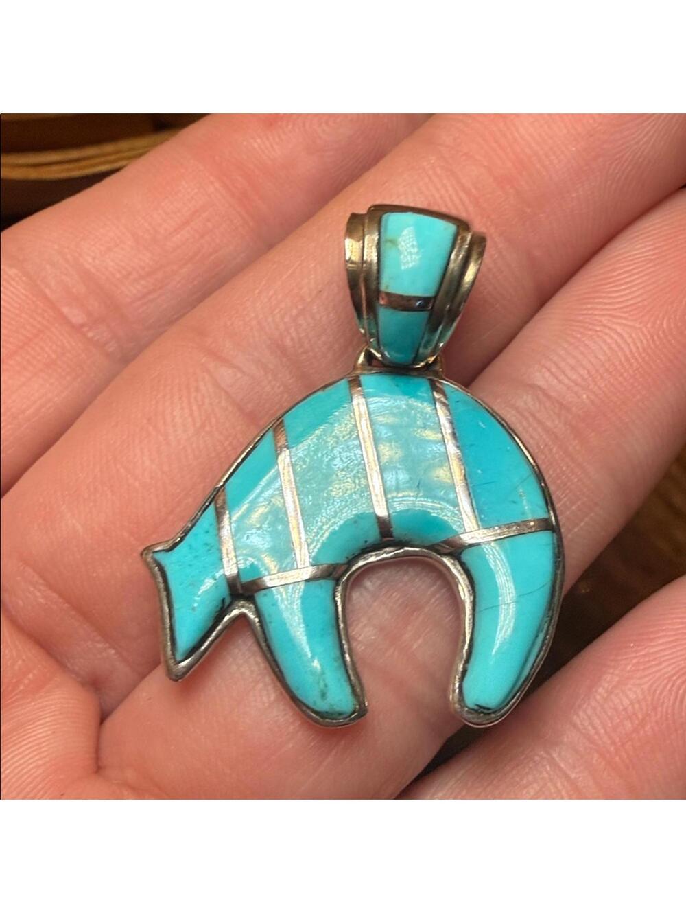 Turquoise Sterling Silver Bear Pendant